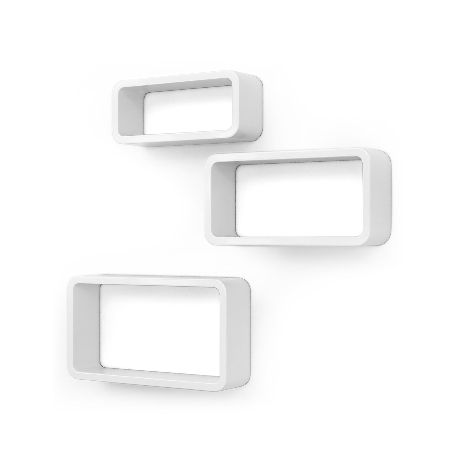 Rectangular Wall Shelves – Wood – White – Set of 3 Floating Shelves with 15 kg Weight Capacity