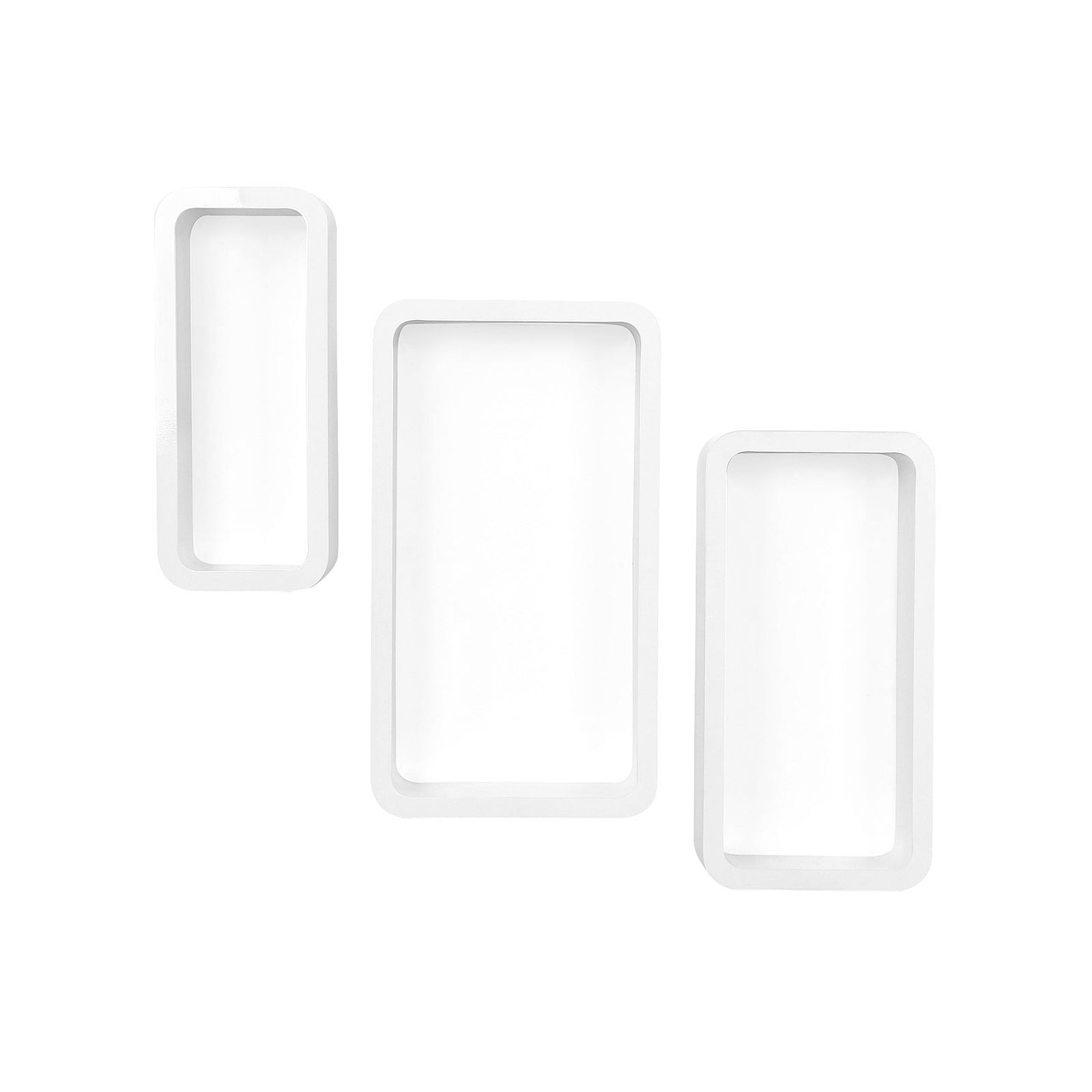 Rectangular Wall Shelves – Wood – White – Set of 3 Floating Shelves with 15 kg Weight Capacity