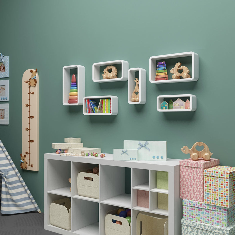 Rectangular Wall Shelves – Wood – White – Set of 3 Floating Shelves with 15 kg Weight Capacity