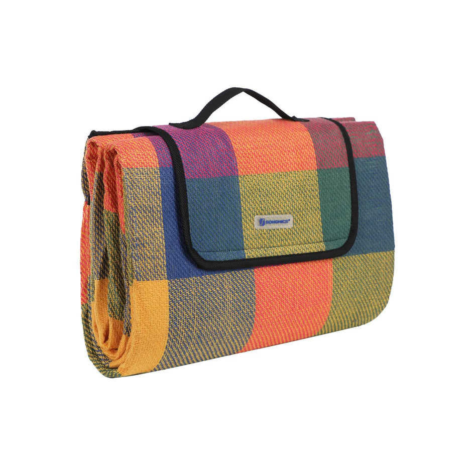 Picnic Blanket – Waterproof Fabric – Red Tartan – Includes Carrying Handle, 195 x 150 cm