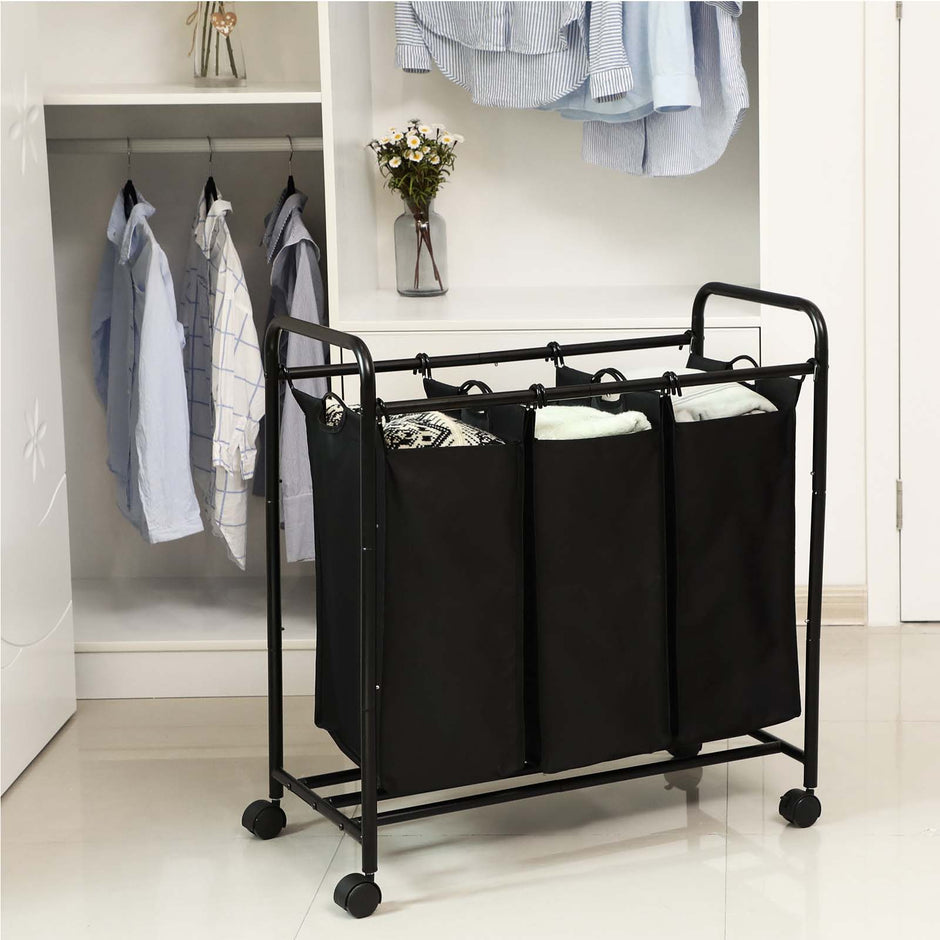 Laundry Cart – Fabric – Beige – 3 Removable Bags on Wheels