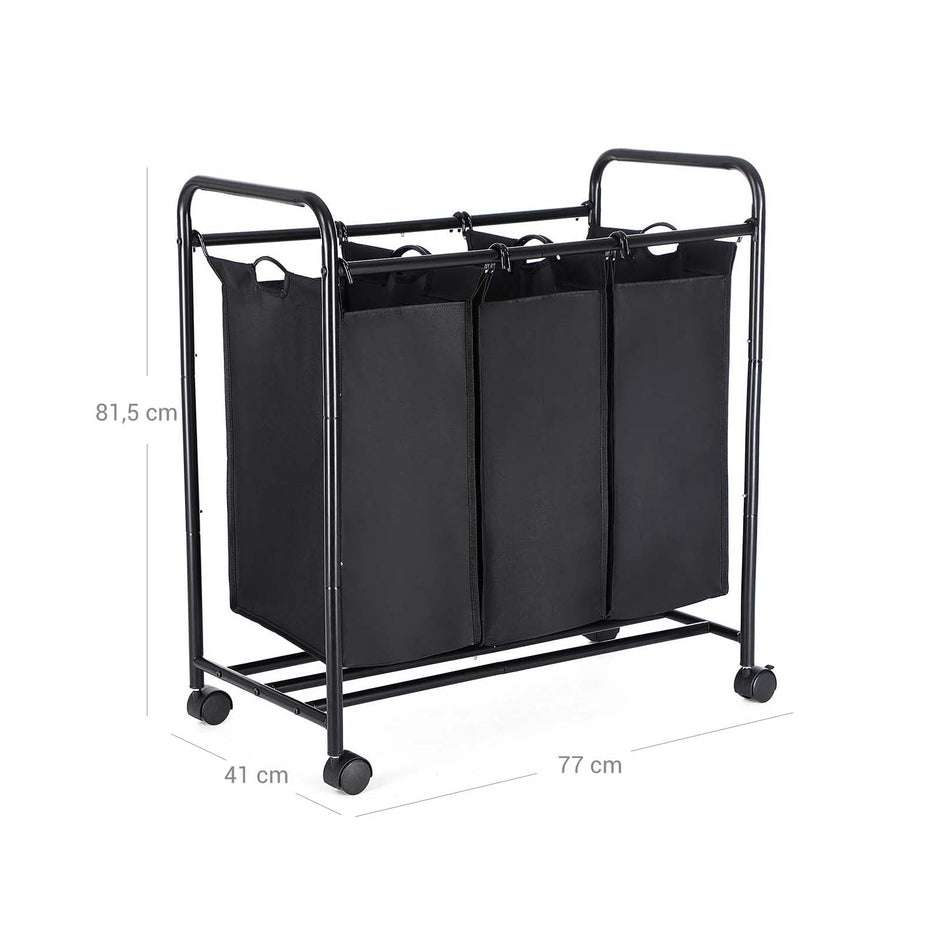 Laundry Cart – Fabric – Beige – 3 Removable Bags on Wheels