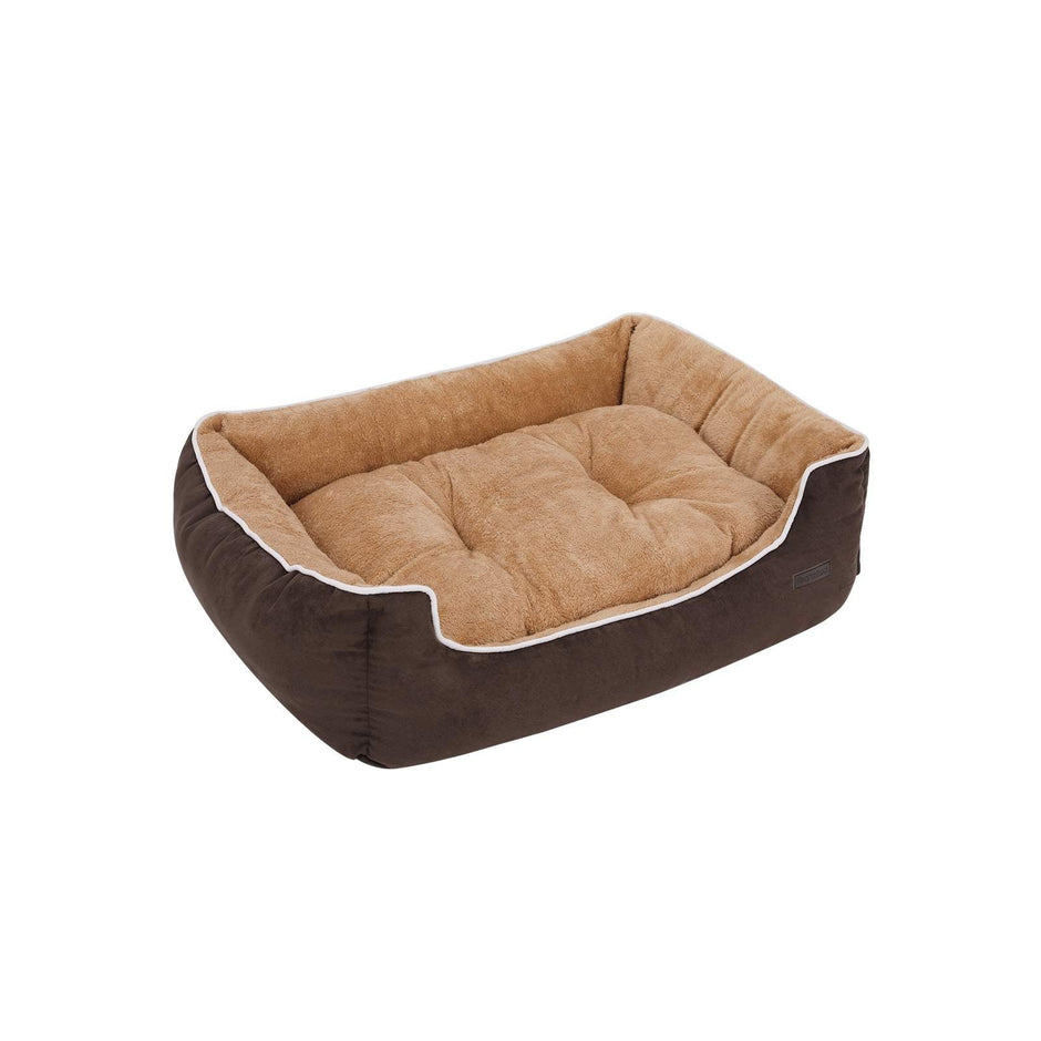 Dog Bed – Fabric – Brown and Yellow – Removable Cushion