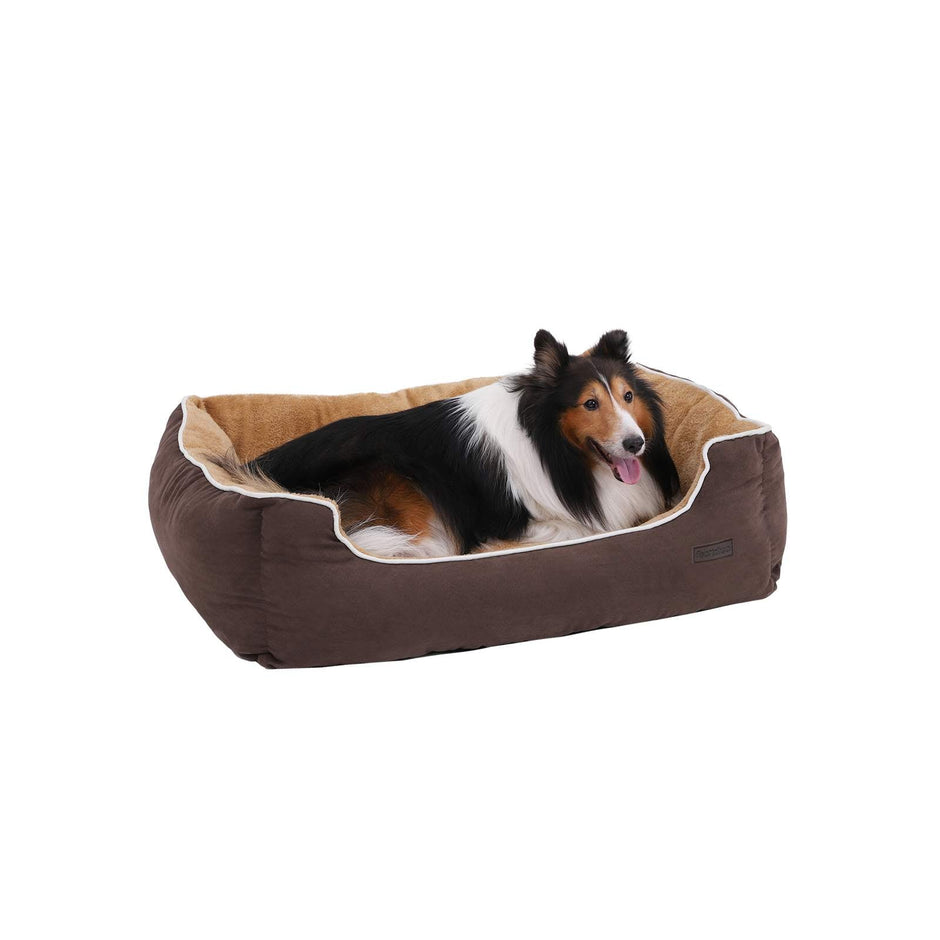 Dog Bed – Fabric – Brown and Yellow – Removable Cushion