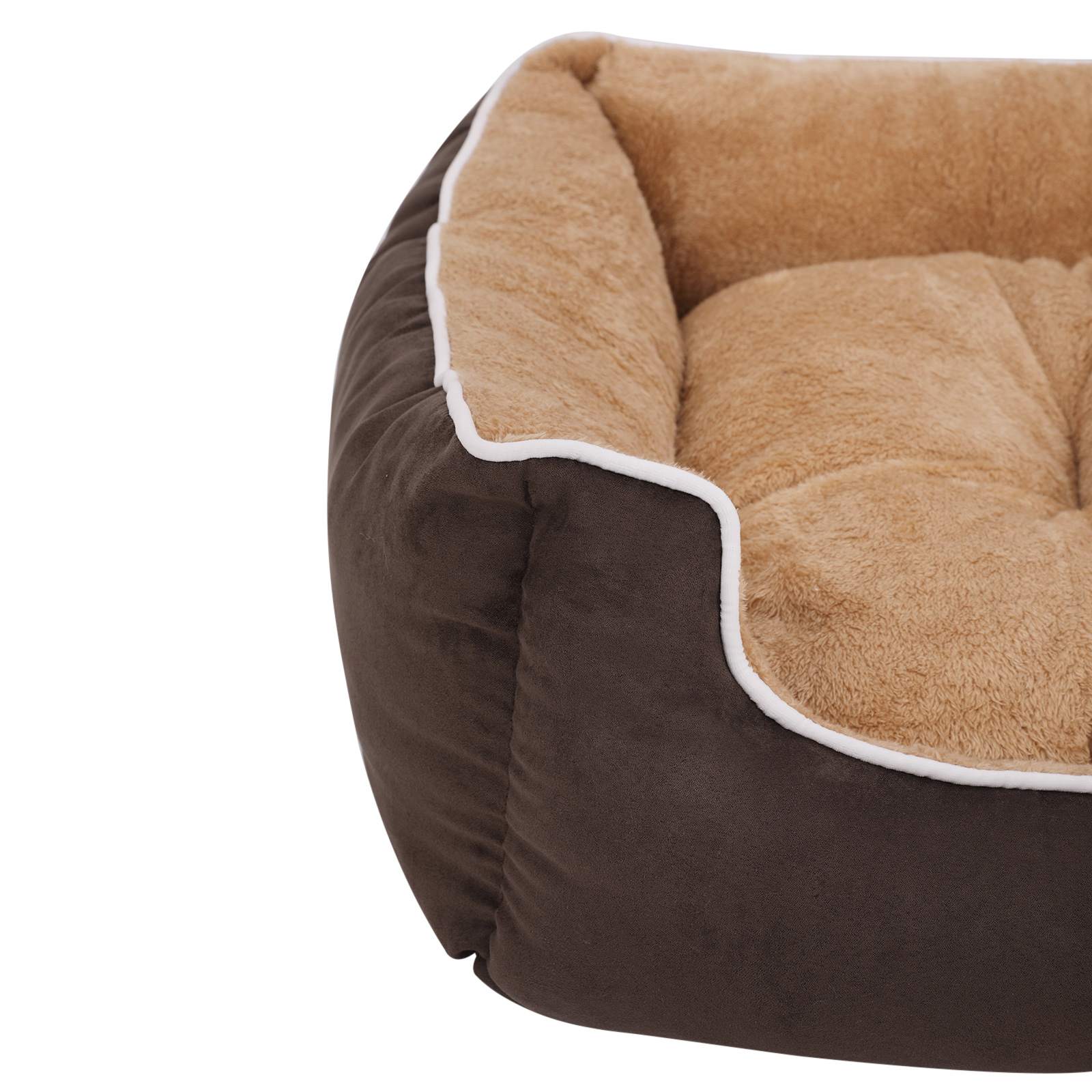 Dog Bed – Fabric – Brown and Yellow – Removable Cushion