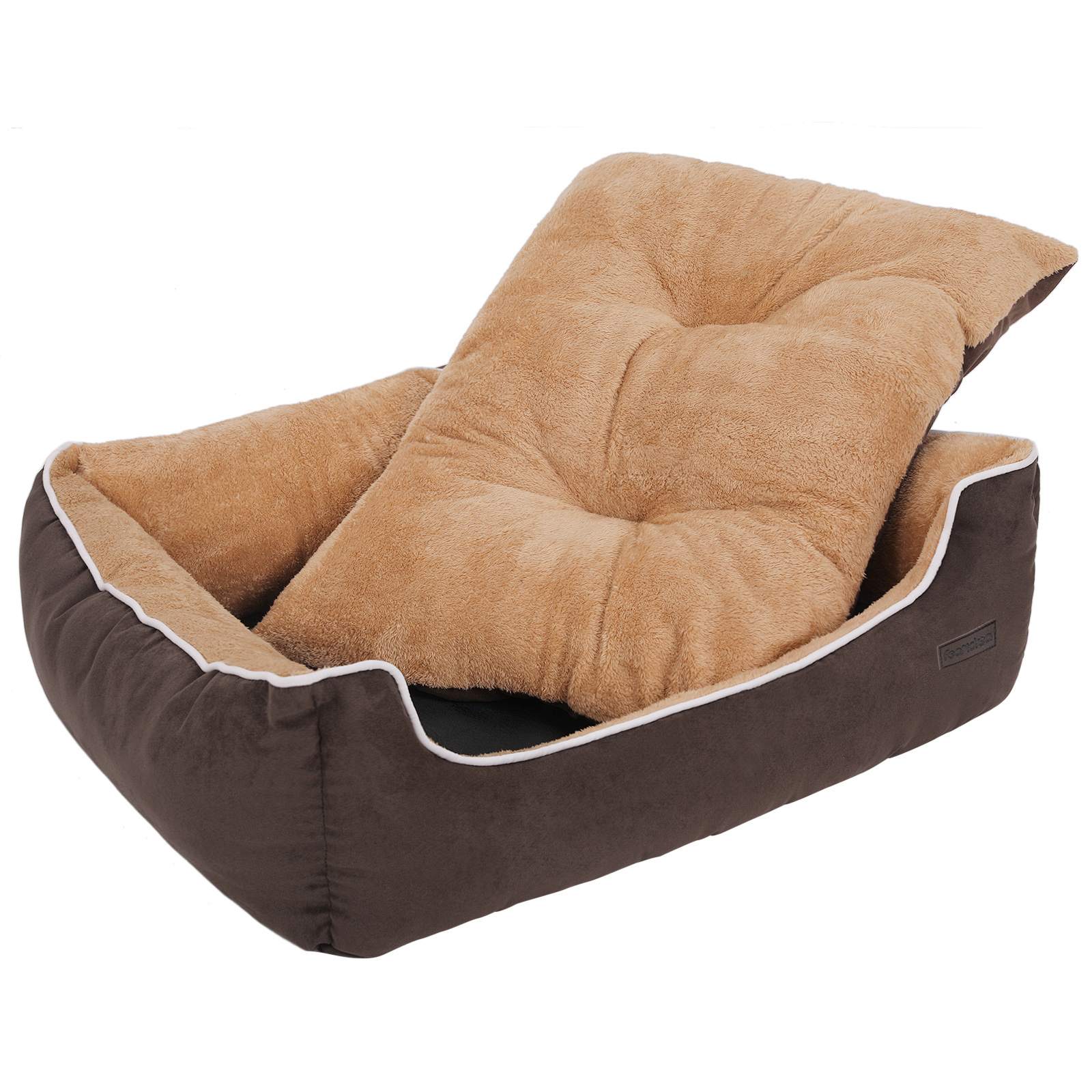 Dog Bed – Fabric – Brown and Yellow – Removable Cushion