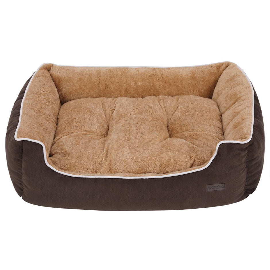 Dog Bed – Fabric – Brown and Yellow – Removable Cushion