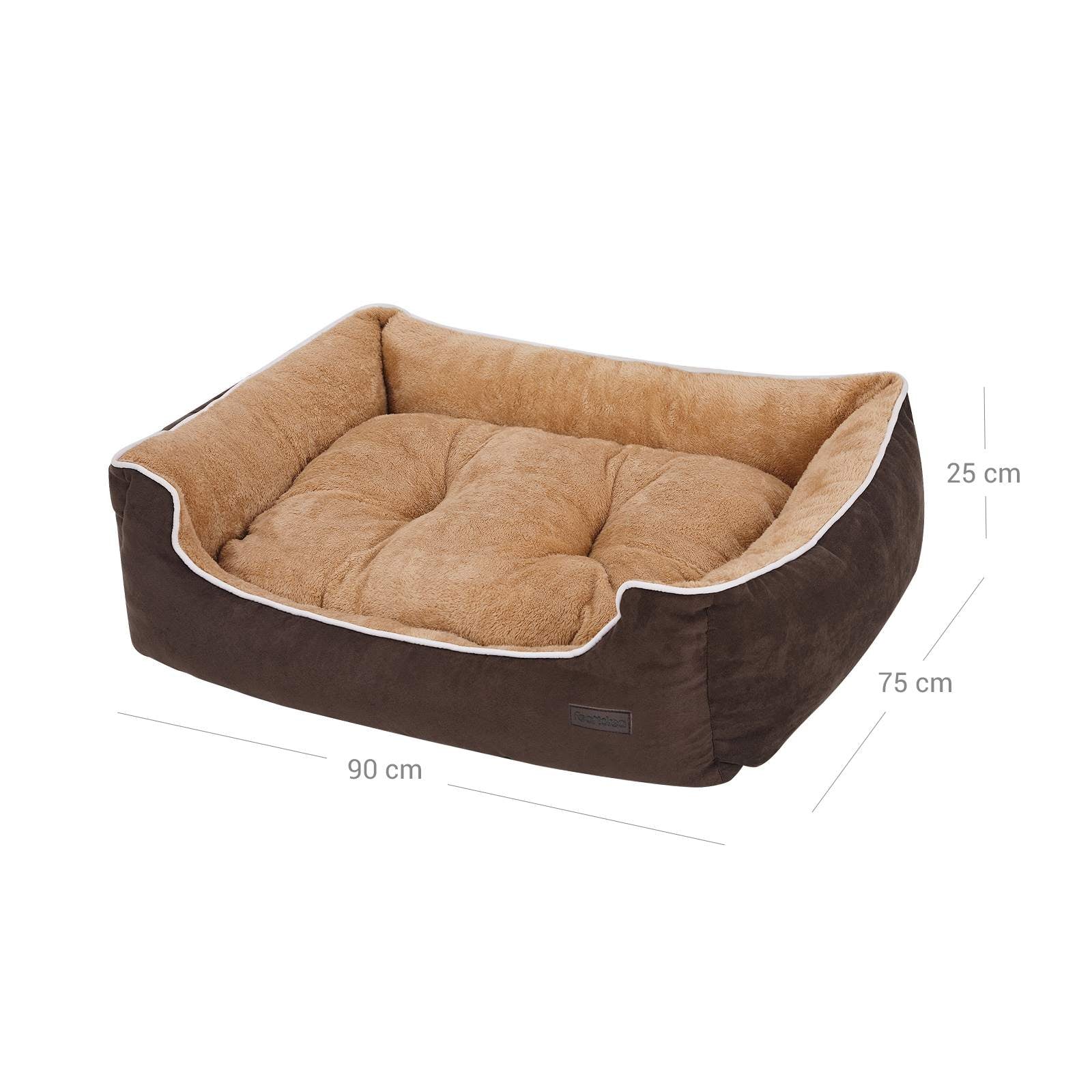 Dog Bed – Fabric – Brown and Yellow – Removable Cushion
