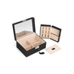 Jewelry Box – Wood – Black – Lockable with Removable Divider and Foldable Tray