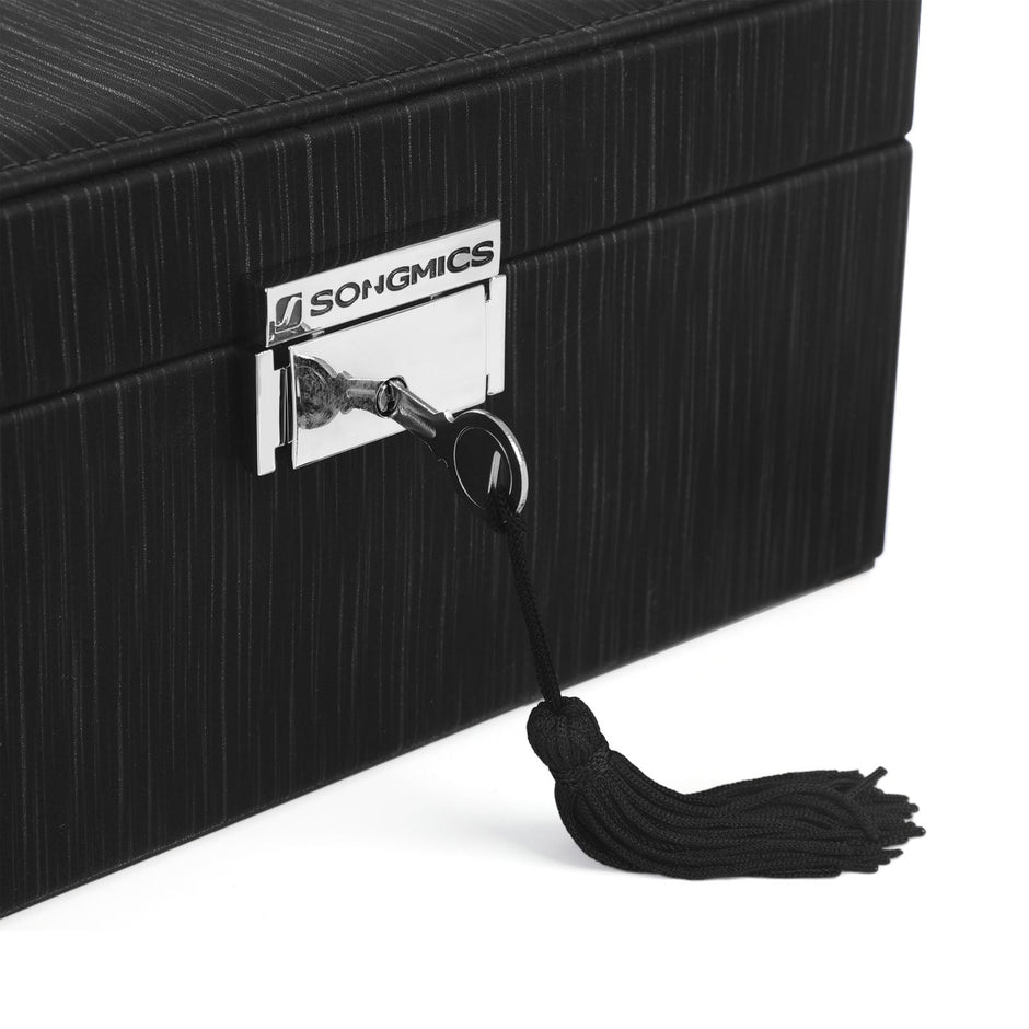 Jewelry Box – Wood – Black – Lockable with Removable Divider and Foldable Tray