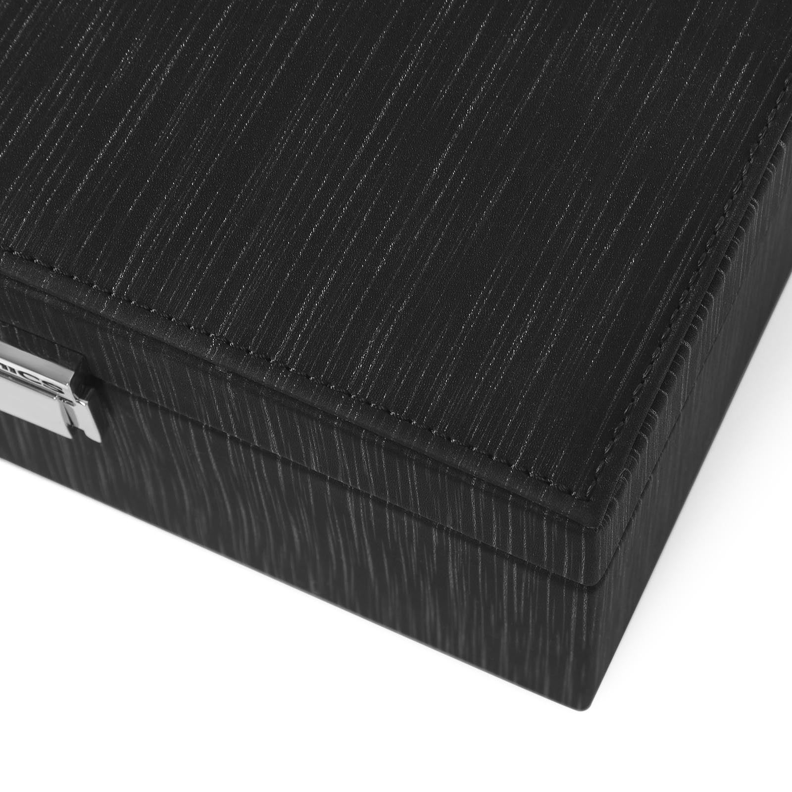 Jewelry Box – Wood – Black – Lockable with Removable Divider and Foldable Tray