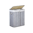 Laundry Basket – Bamboo – Distressed Grey – Two Sections with Lid and Removable Liner