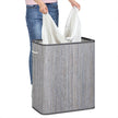 Laundry Basket – Bamboo – Distressed Grey – Two Sections with Lid and Removable Liner