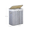 Laundry Basket – Bamboo – Distressed Grey – Two Sections with Lid and Removable Liner