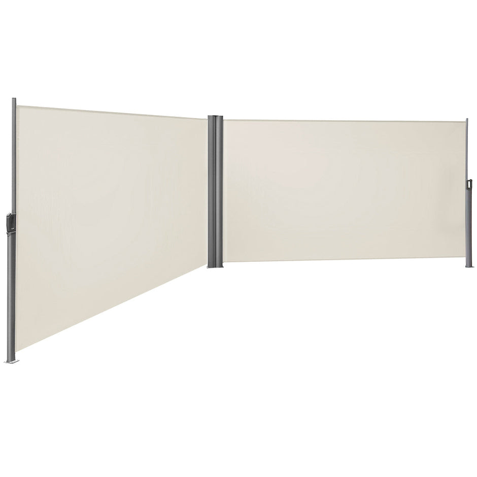 Retractable Bilateral Awning – Thickened Polyester Fabric – Beige – Double Side Privacy Protection