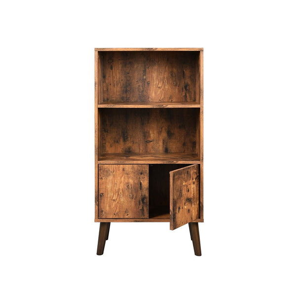 2-Tier Bookcase – Wood – Brown – Mid-Century Modern Design with Doors