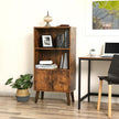 2-Tier Bookcase – Wood – Brown – Mid-Century Modern Design with Doors