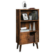 2-Tier Bookcase – Wood – Brown – Mid-Century Modern Design with Doors