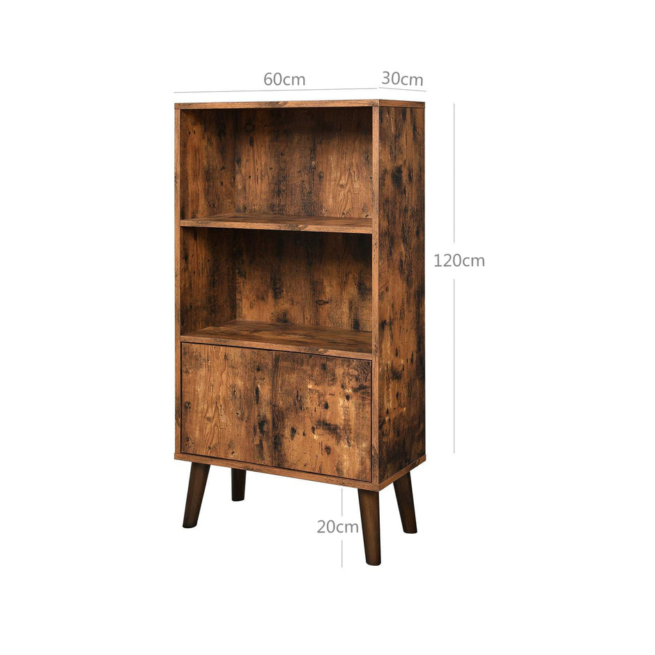 2-Tier Bookcase – Wood – Brown – Mid-Century Modern Design with Doors