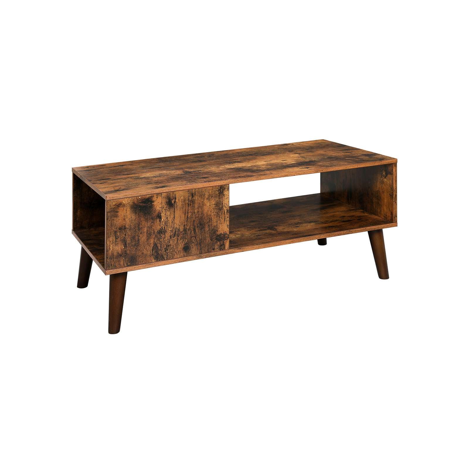 Mid-Century Modern Coffee Table – Wood – Brown – With Storage Shelf