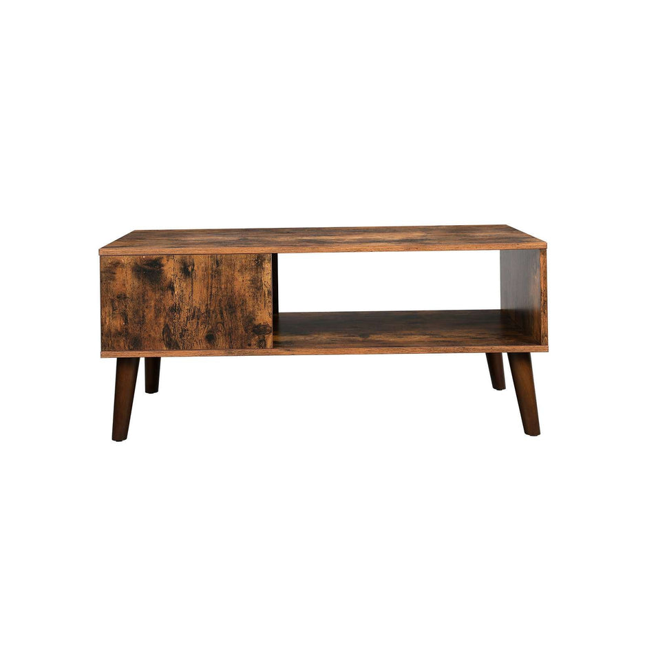 Mid-Century Modern Coffee Table – Wood – Brown – With Storage Shelf