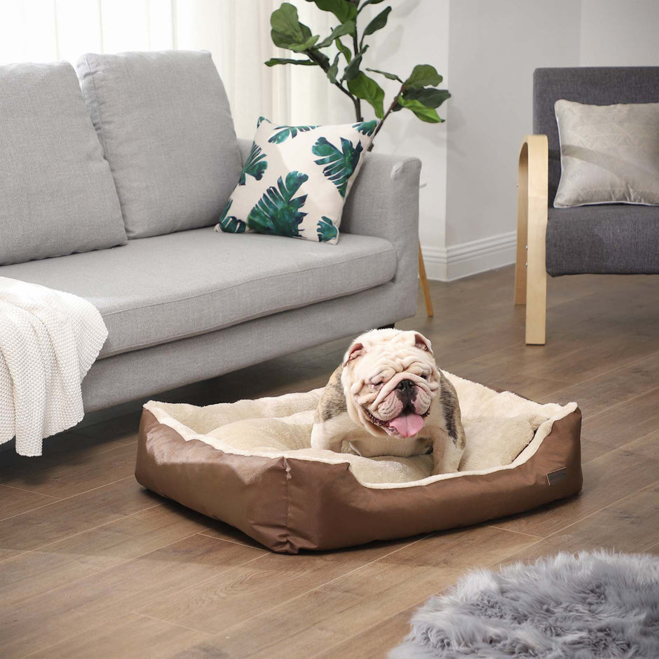 Reversible Dog Bed – Fabric – Brown – Spacious Cushion Design 85 x 65 x 21 cm