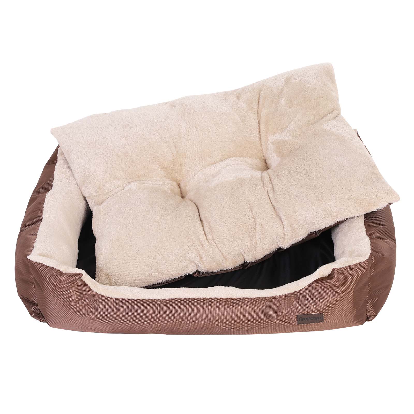 Reversible Dog Bed – Fabric – Brown – Spacious Cushion Design 85 x 65 x 21 cm