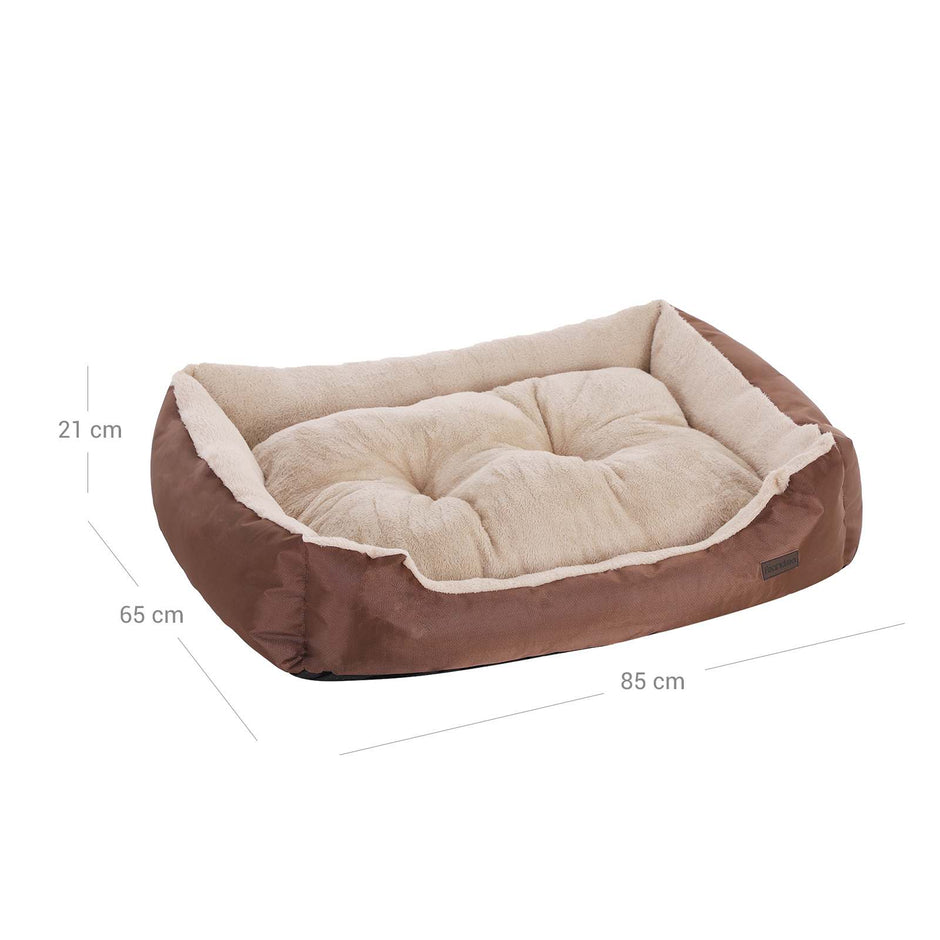 Reversible Dog Bed – Fabric – Brown – Spacious Cushion Design 85 x 65 x 21 cm