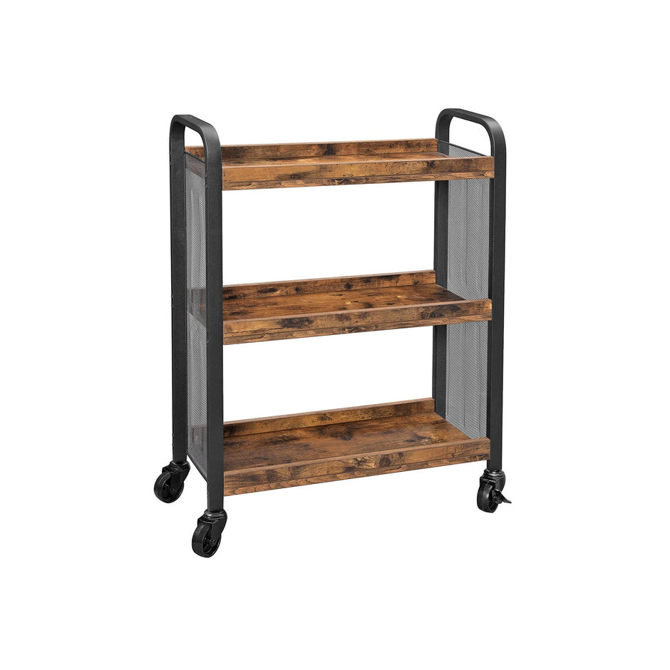 Rolling Kitchen Cart – Steel – Rustic Brown – Space-Saving with Universal Castors