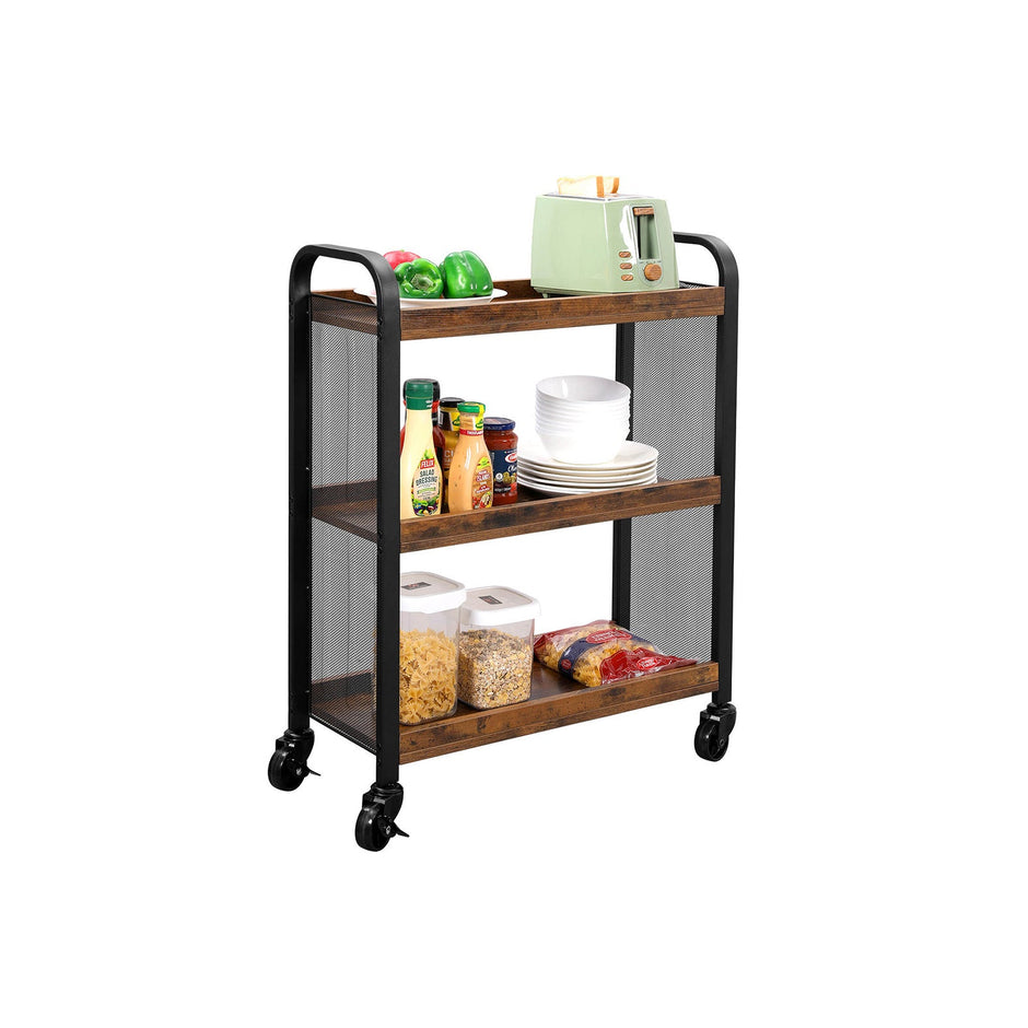 Rolling Kitchen Cart – Steel – Rustic Brown – Space-Saving with Universal Castors