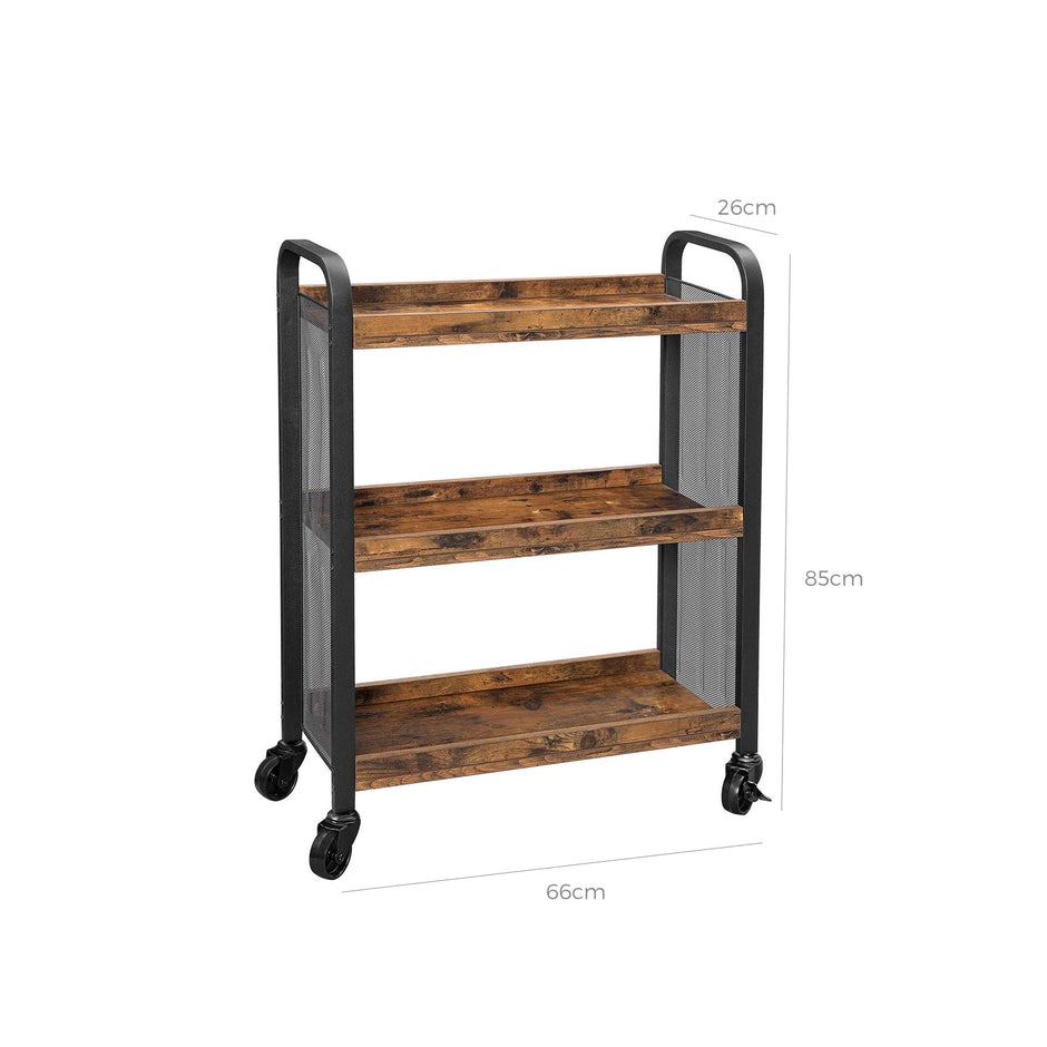 Rolling Kitchen Cart – Steel – Rustic Brown – Space-Saving with Universal Castors