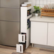 Rolling Trolley Cupboard – Wood – White – Narrow Storage with 3 Compartments and 2 Drawers