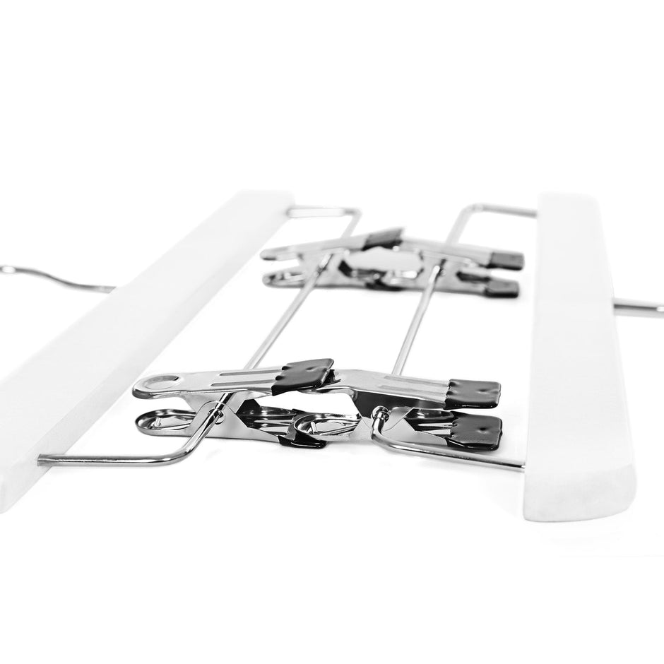 Wooden Trousers Hangers – Natural Finish – Rotatable Hooks – Adjustable Clips