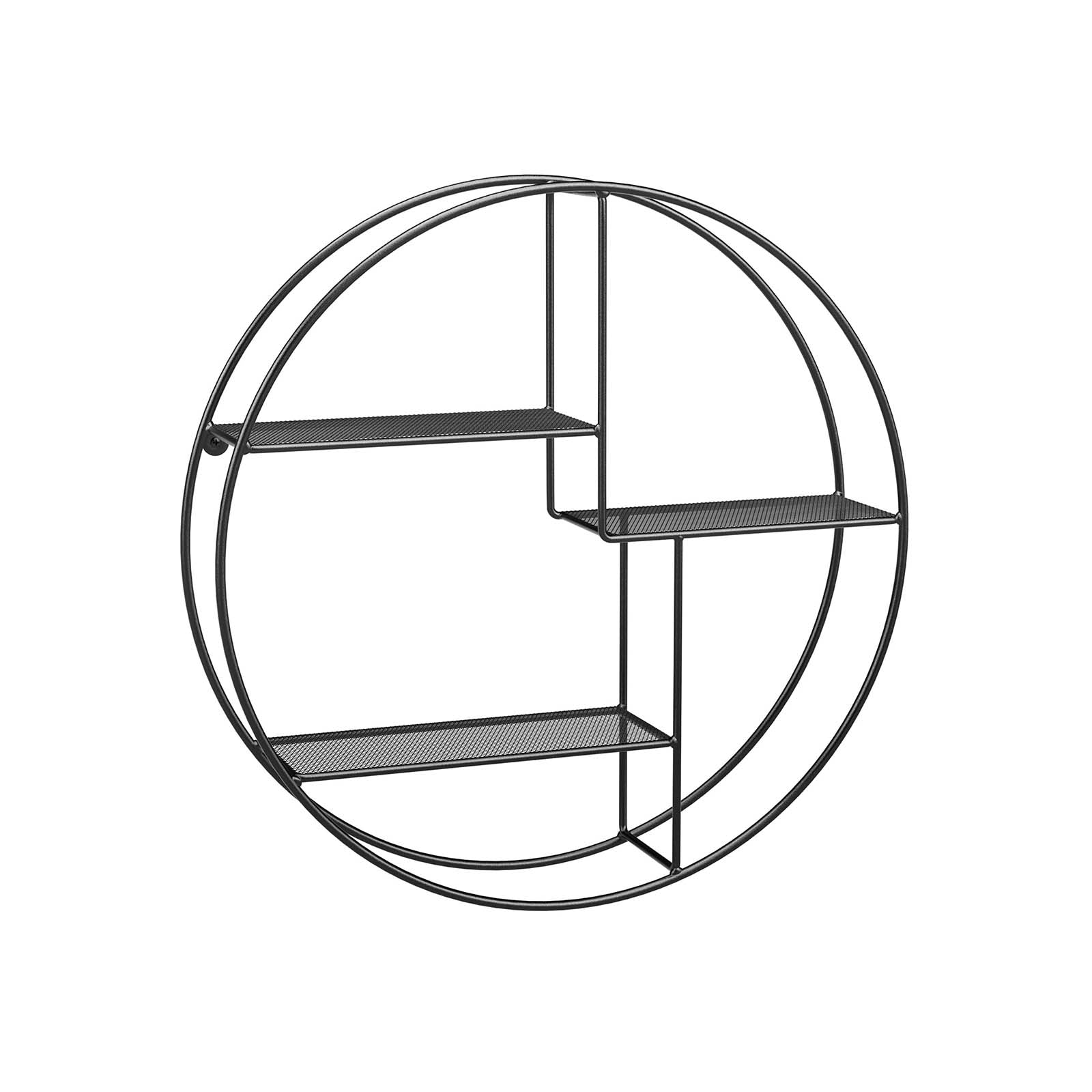 Round Floating Wall Shelf – Metal – Black – Features 3 Metal Mesh Panels