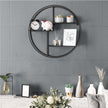 Round Floating Wall Shelf – Metal – Black – Features 3 Metal Mesh Panels