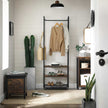 Hall Tree – Wood and Metal – Rustic Brown and Black – With Shoe Rack and Shelves