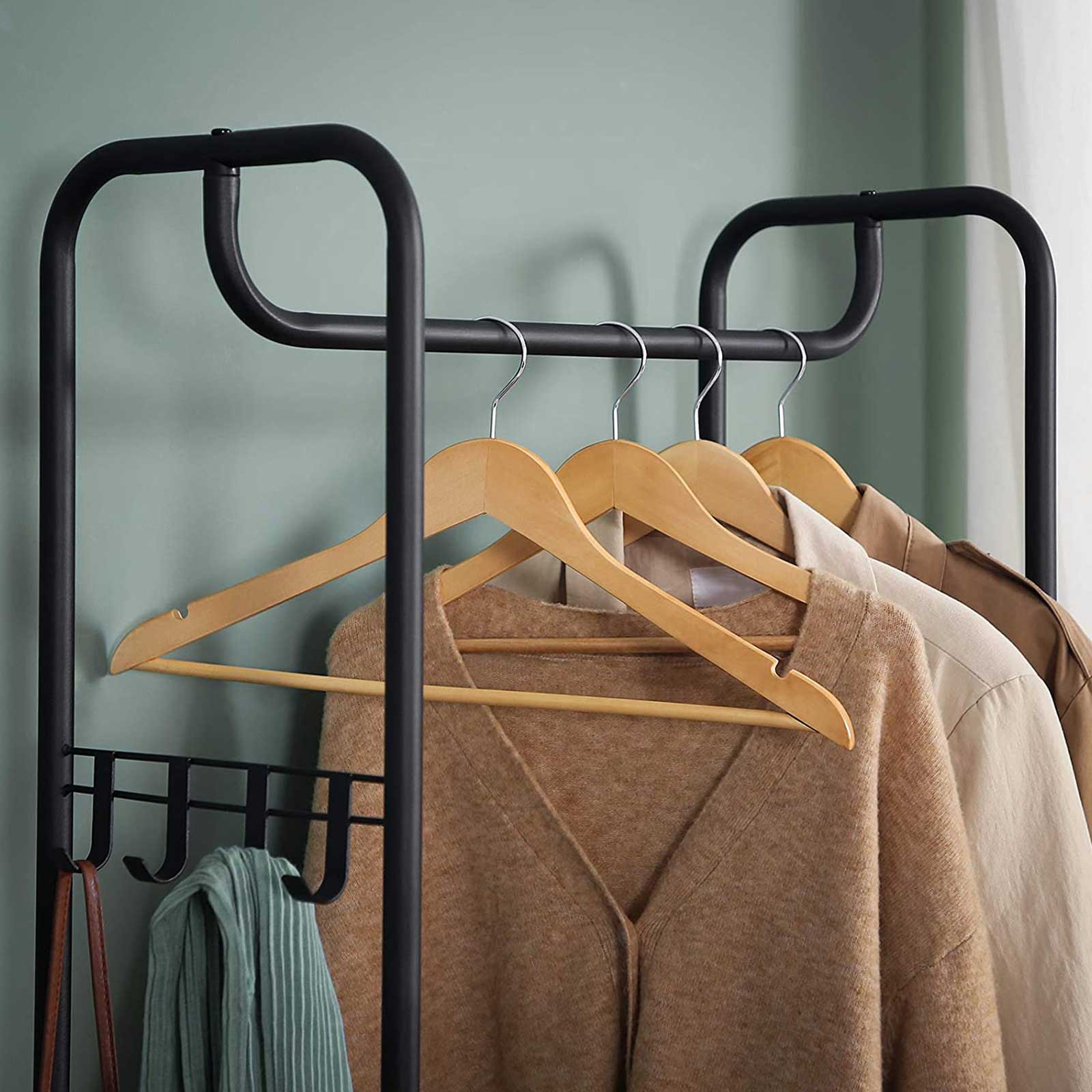 Hall Tree – Wood and Metal – Rustic Brown and Black – With Shoe Rack and Shelves