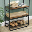Hall Tree – Wood and Metal – Rustic Brown and Black – With Shoe Rack and Shelves