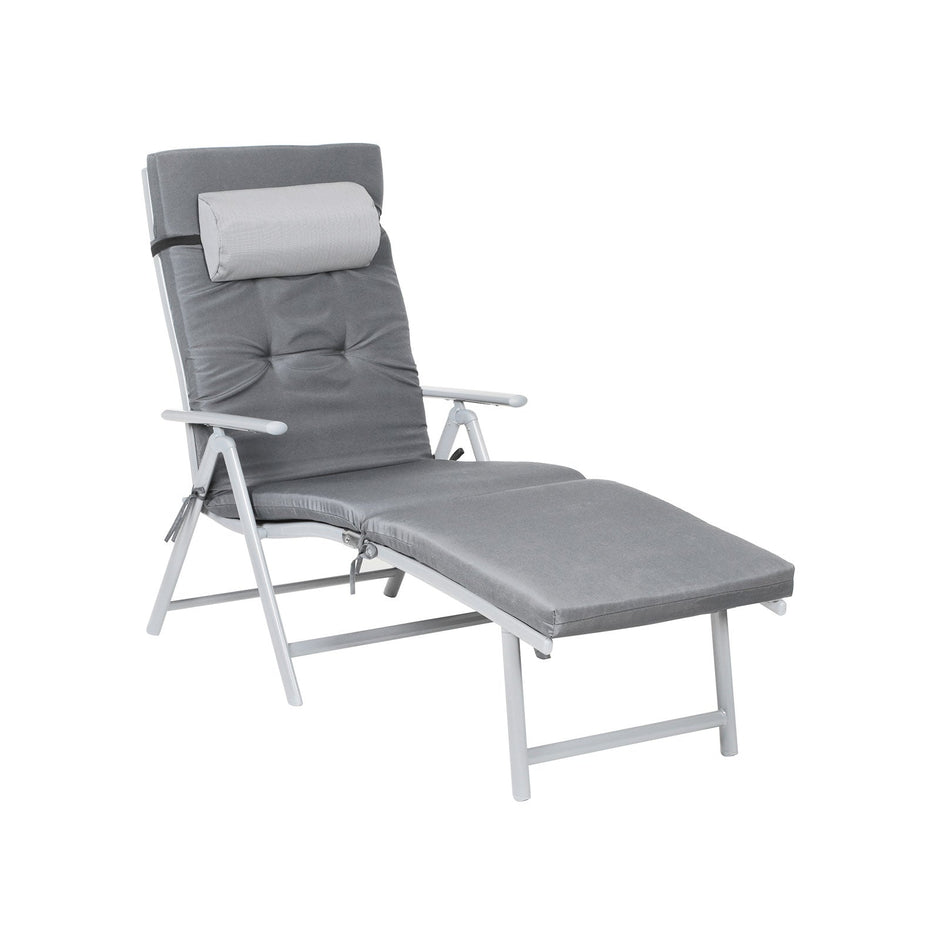 Sun Lounger – Rustproof Aluminium – Black – Foldable with 6 cm Mattress and Removable Headrest