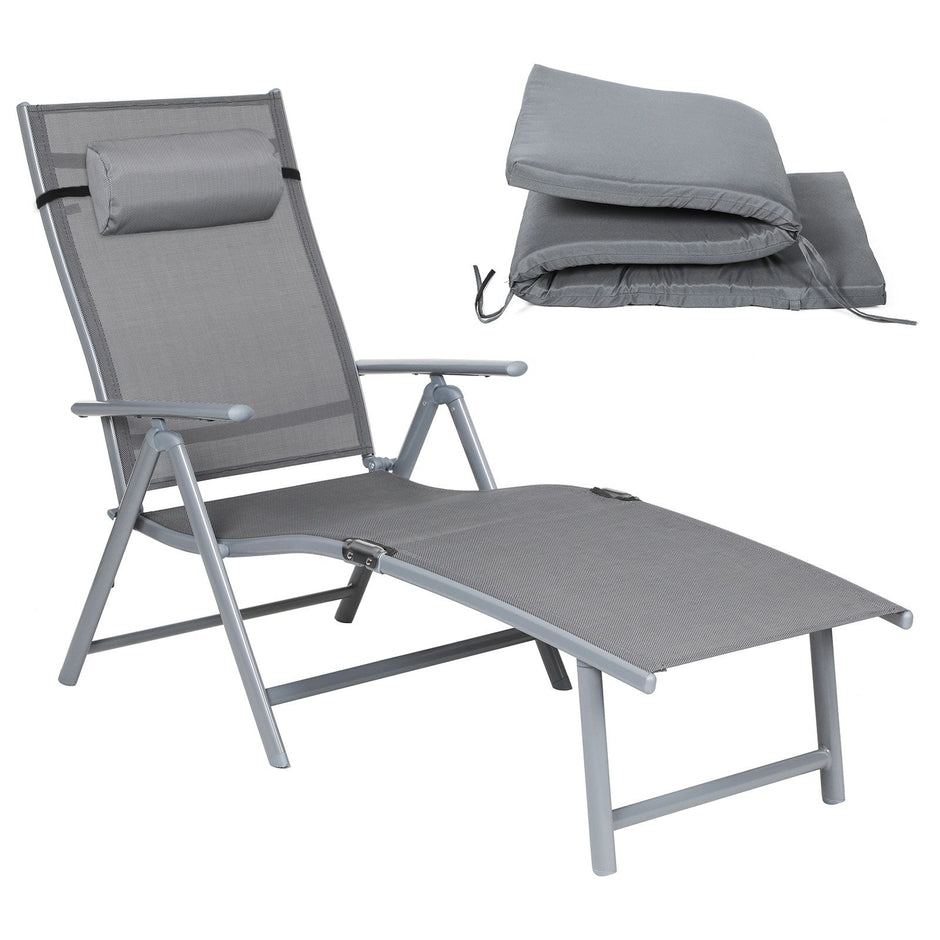 Sun Lounger – Rustproof Aluminium – Black – Foldable with 6 cm Mattress and Removable Headrest