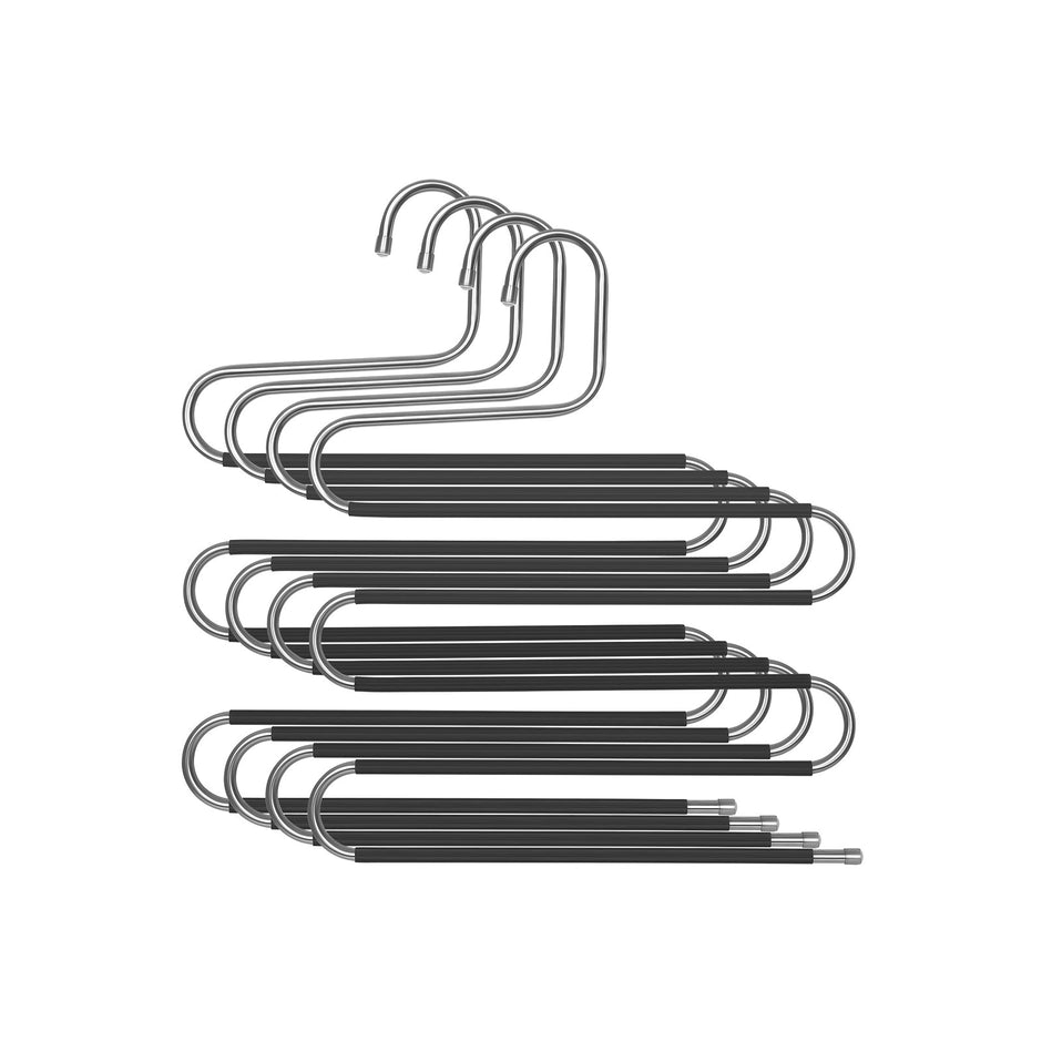 Pants Hangers – Metal – Silver and Black – Space-Saving Non-Slip 5-Tier Design