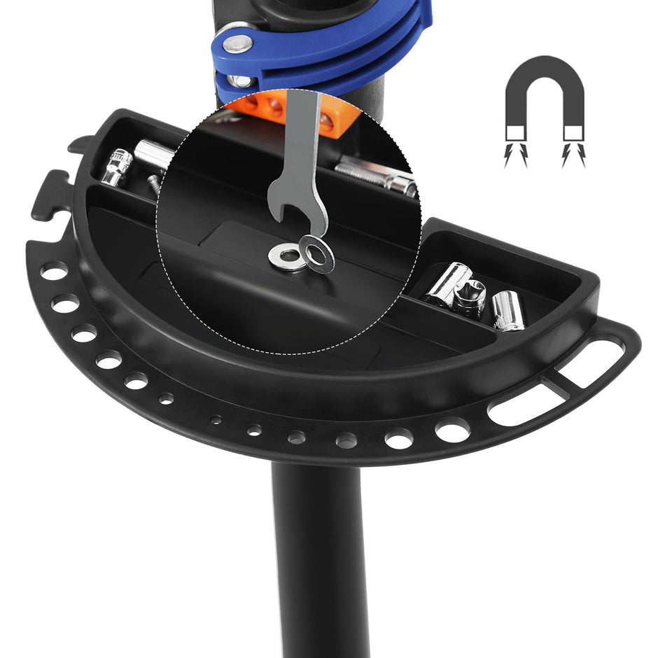 Bicycle Repair Stand – Metal – Black and Blue – Lightweight with Quick Release and Tool Tray