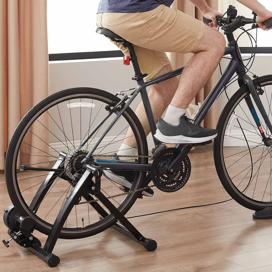 Indoor Bike Trainer Stand – Magnetic – Black – Noise Reduction Feature with Quick-Release Handle