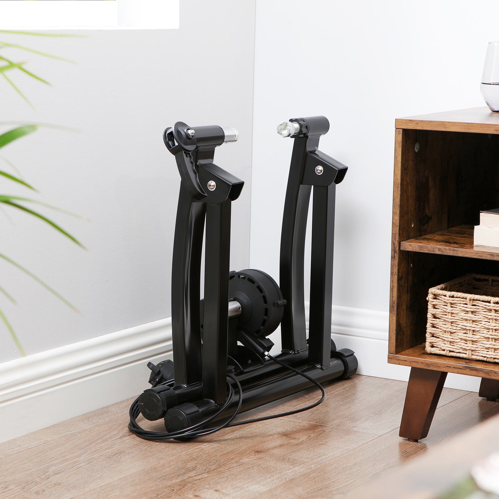 Indoor Bike Trainer Stand – Magnetic – Black – Noise Reduction Feature with Quick-Release Handle