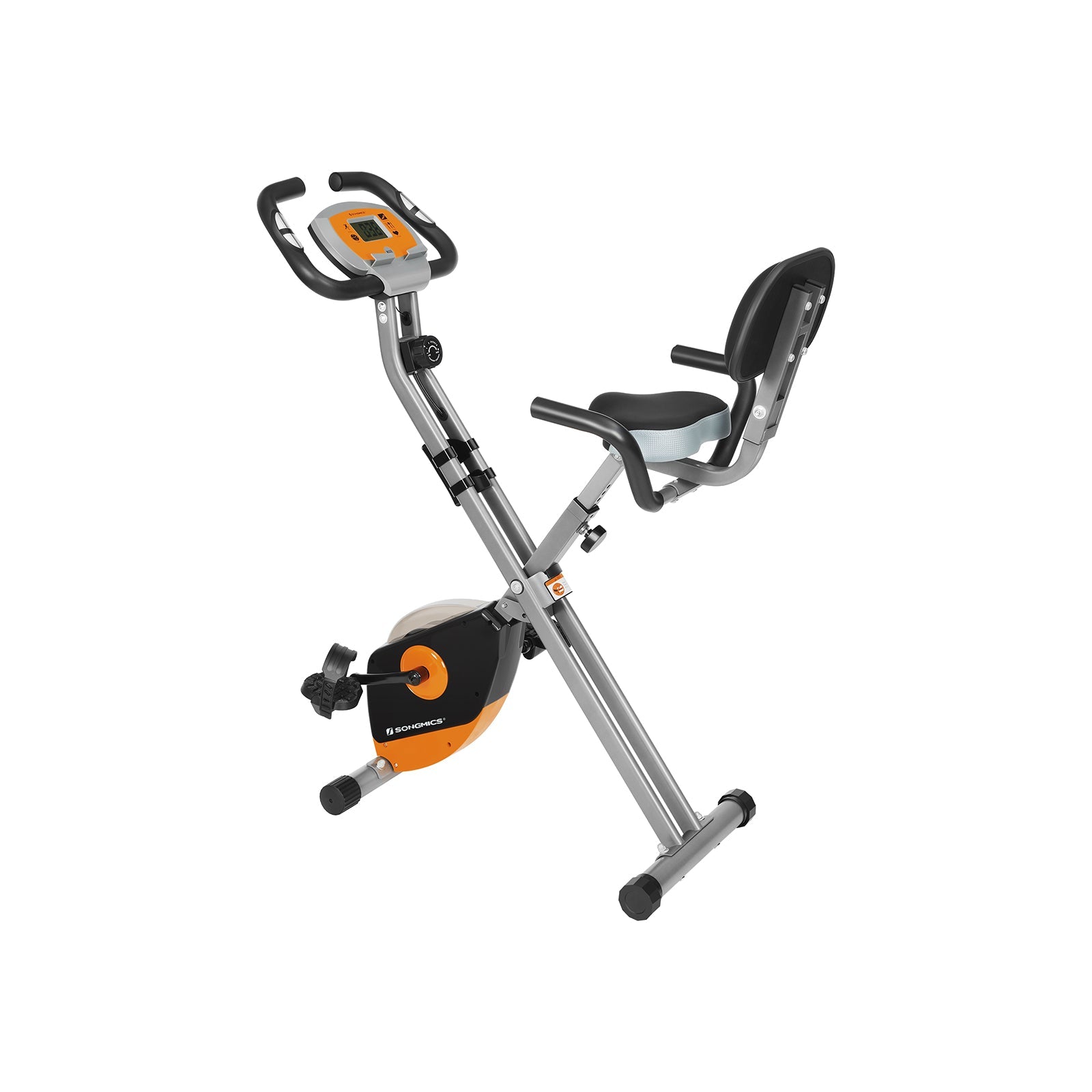 Foldable Exercise Bike – Steel – Orange and Grey – Backrest, Pulse Sensor, Phone Holder, 8 Magnetic Resistance Levels