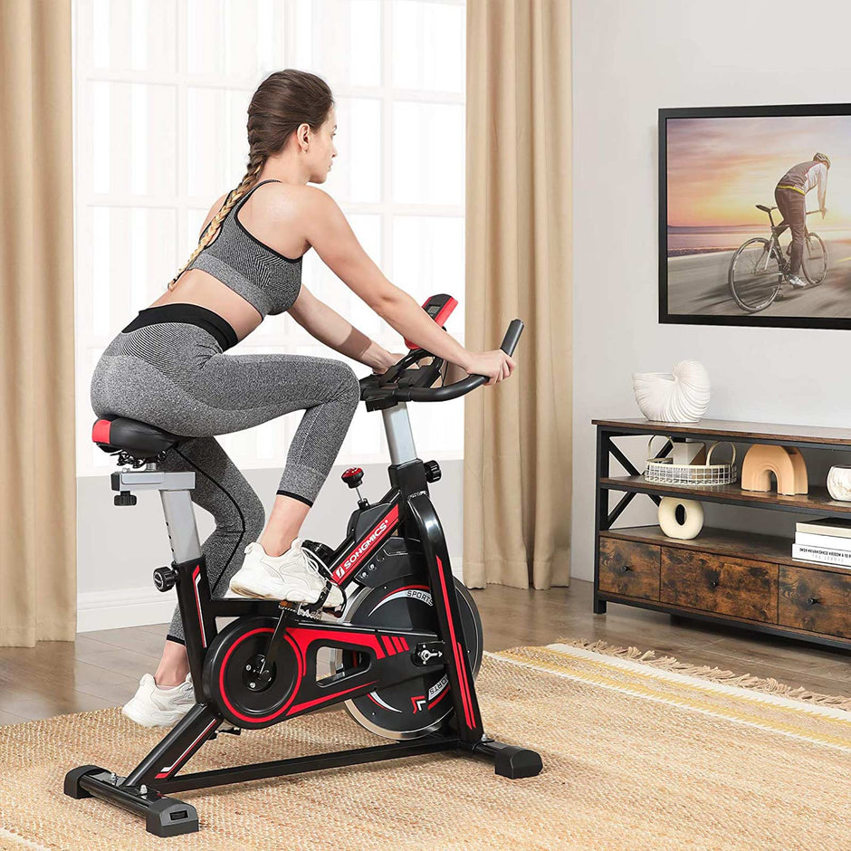 Indoor Cycling Bike – Steel – Black and Red – Adjustable Handlebar, Seat, and Resistance