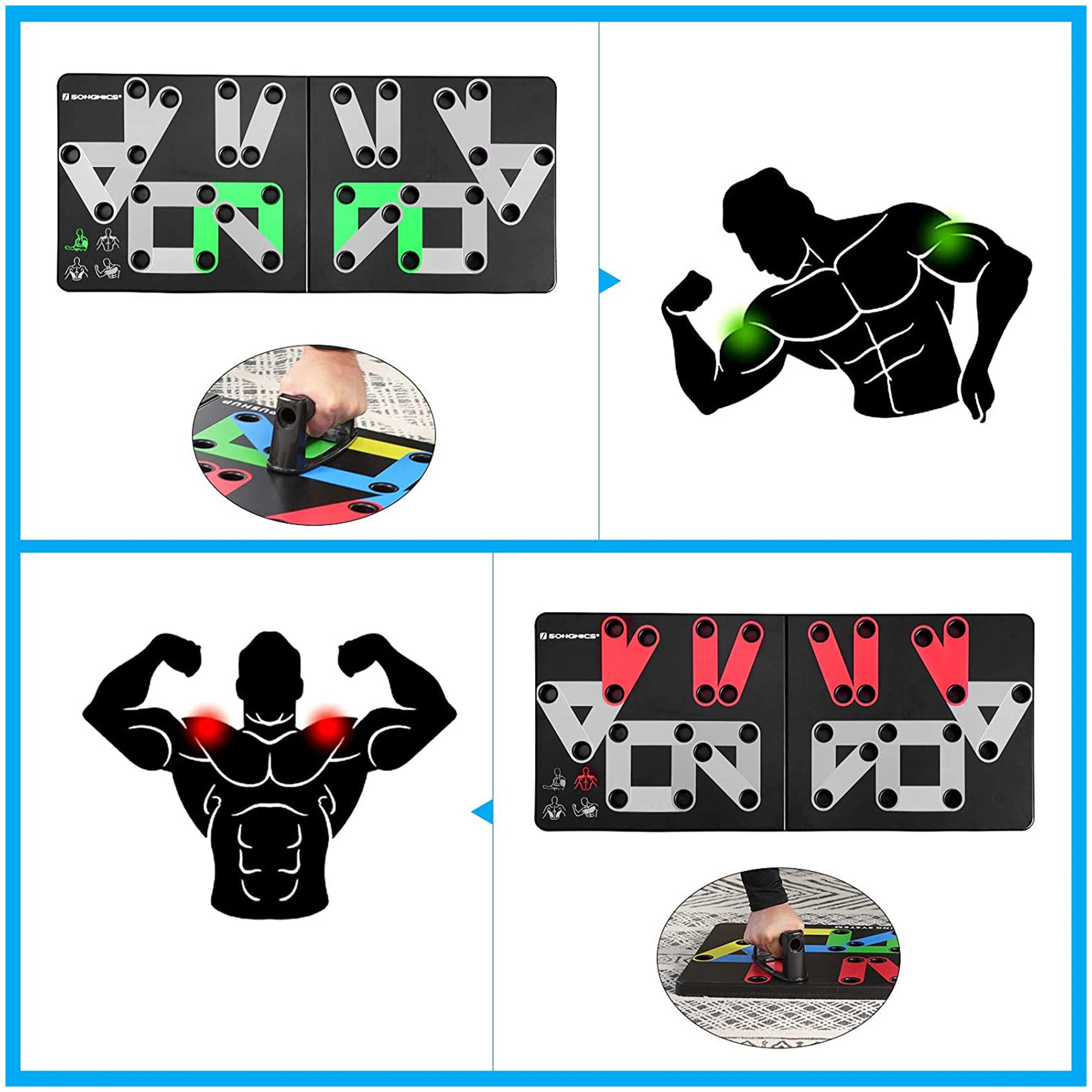 Push-Up Board – Plastic – Black – 14-in-1 Color-Coded Portable Fitness Tool
