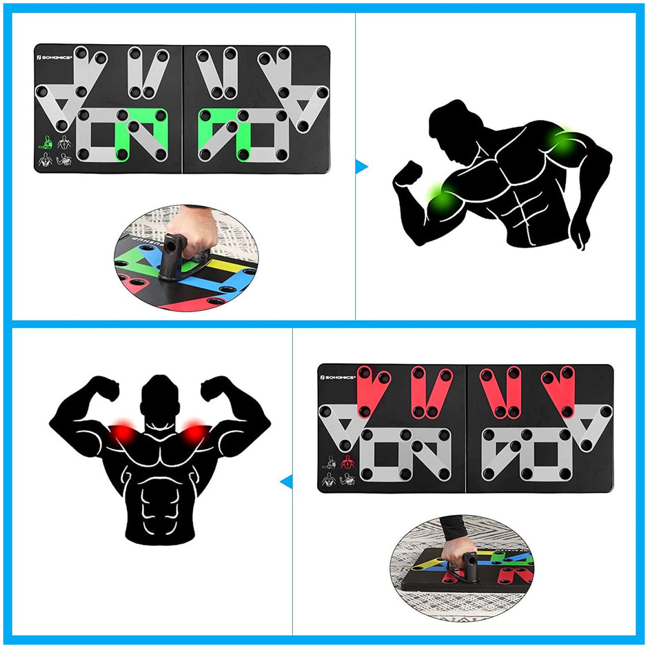 Push-Up Board – Plastic – Black – 14-in-1 Color-Coded Portable Fitness Tool