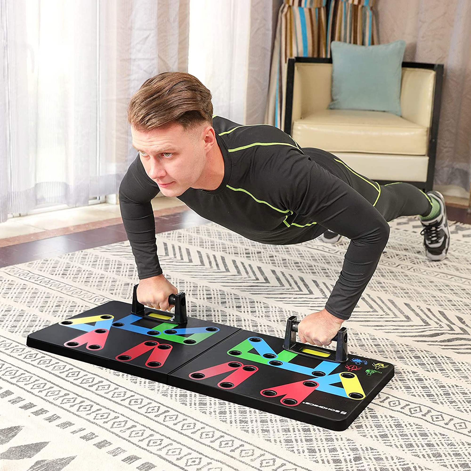 Push-Up Board – Plastic – Black – 14-in-1 Color-Coded Portable Fitness Tool