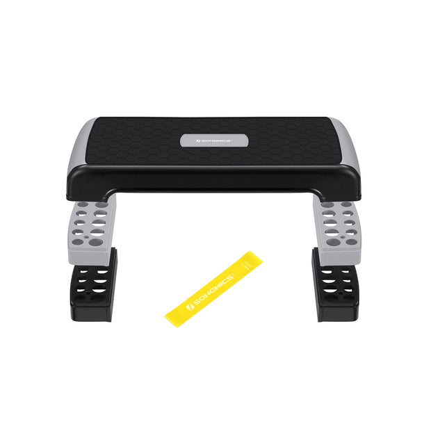 Aerobic Step Platform – Plastic – Grey – Height-Adjustable with Resistance Band